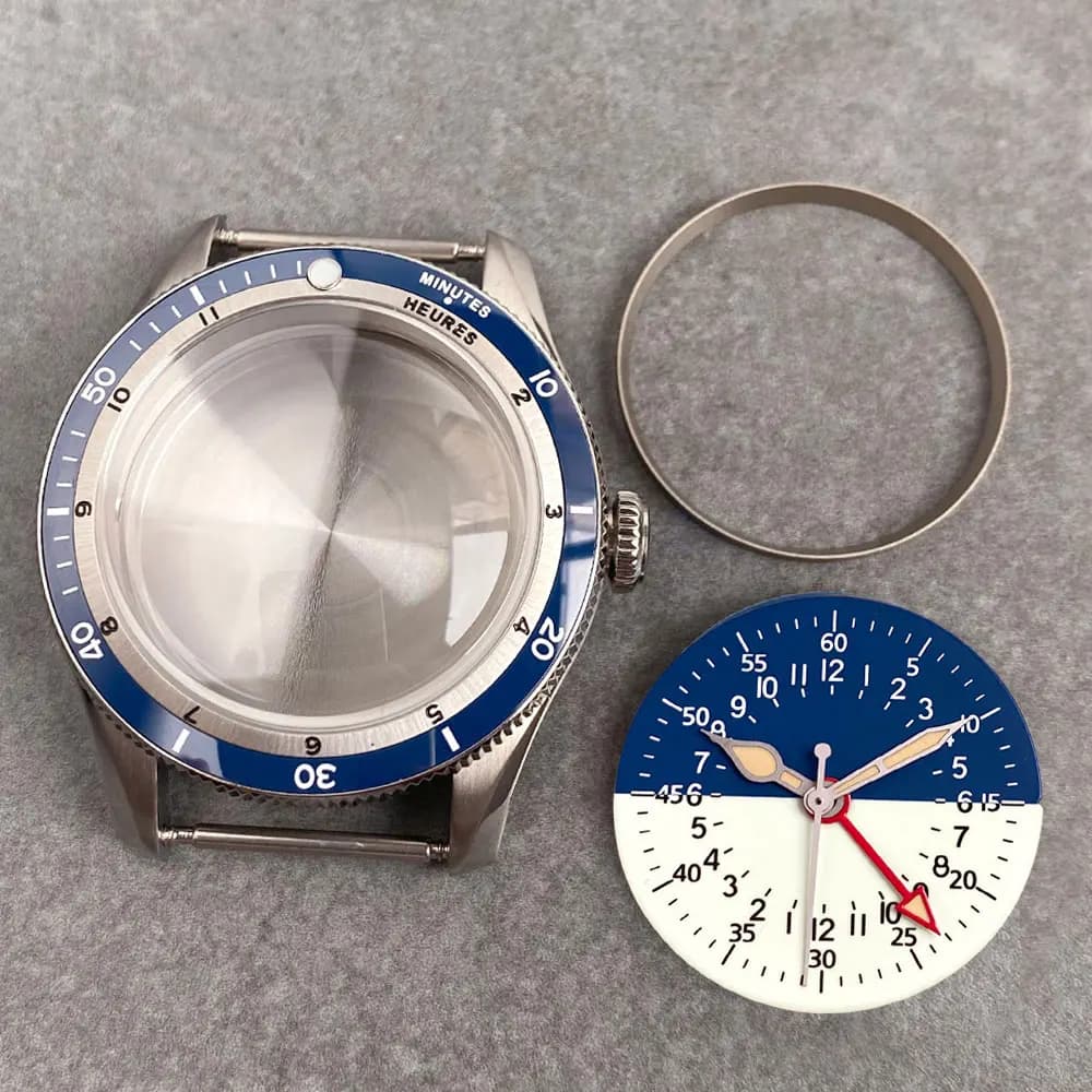 40mm 20ATM Cassa per orologio subacqueo impermeabile Capitolo Anello adatto NH34 GMT NH34A 29mm Lume Blu Quadrante nero Zaffiro bombato 120 clic
