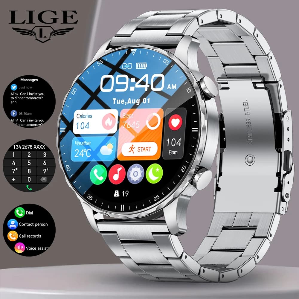 Smartwatch LIGE for Men, Monitoring Cardiac and Sleep Frequency, Sporty Bracelet, Fitness Tracker, Push Notifications, Intelligent Ring, Women's Watch