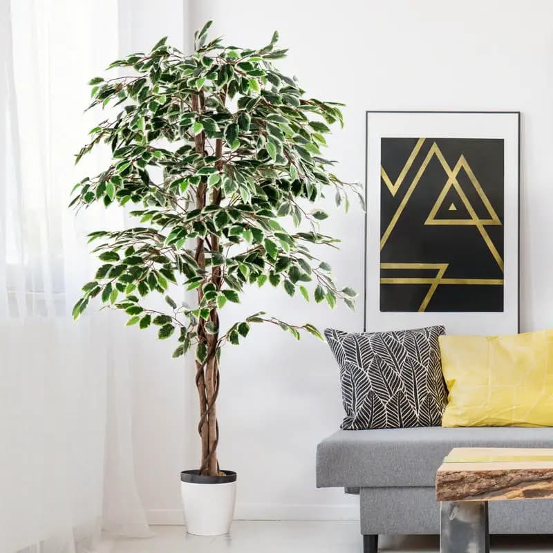 Albero di Ficus Artificiale Alto, Pianta Finta da Interno con 1008 Foglie, Vaso da Vivaio e Muschio Essiccato