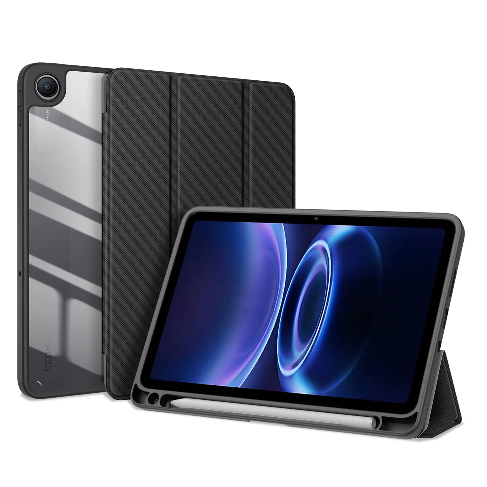 Custodia per Xiaomi Redmi Pad 2 SE / Redmi Pad 2 9.7 Serie TOBY, Cover per Tablet in Pelle PU con Supporto Tri-fold - Nera
