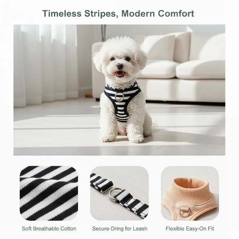 Striped Pet Vest Harness 1PCS Soft Breathable Lightweight Durable for Small Dogs Cats Kitten Puppy Outdoor Use