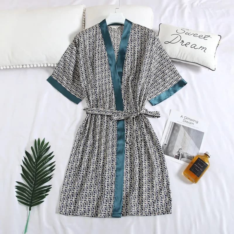 2024 new style silk slim summer night shirt for men silk ice spring and autumn short sleeves printed footwear for men