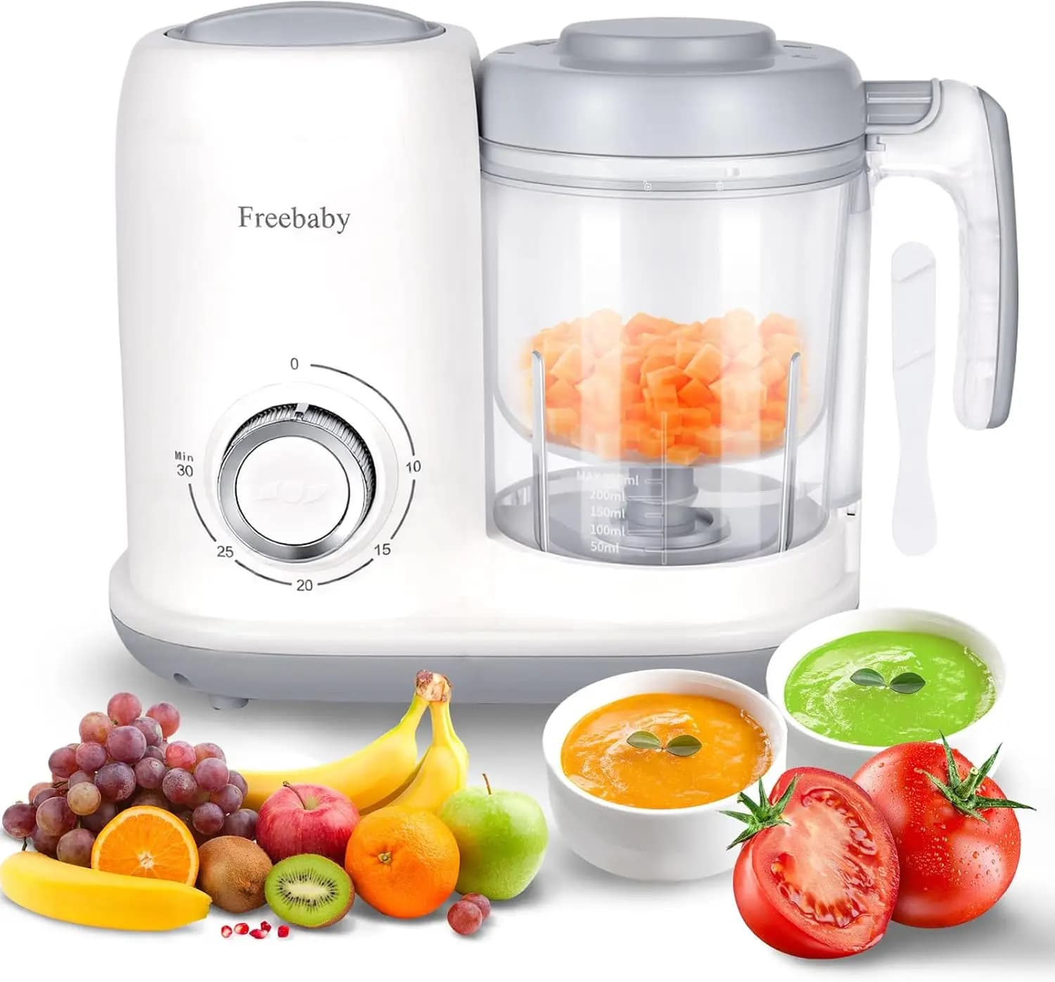 Robot da Cucina 4-in-1 per Bambini, Vaporiera e Frullatore, Macchina per Puree con Cestello a Vapore, Funzionamento a un Pulsante, Senza BPA