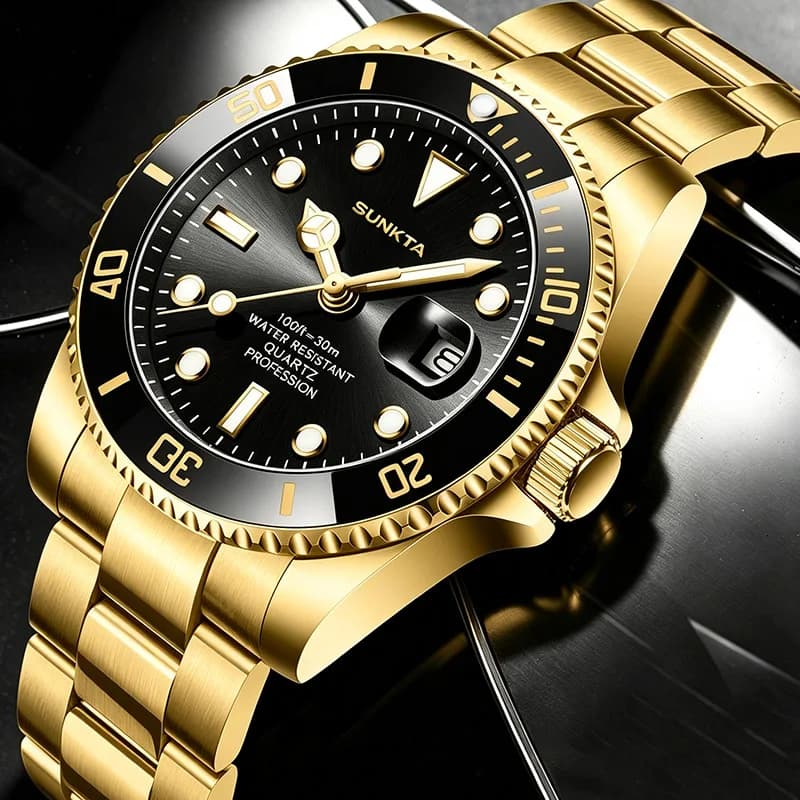 SUNKTA LIGE New Gold Quartz Wrist Watches for Men Fashion Business Waterproof Sports Men Watch Military Luminous Diver Watch Men