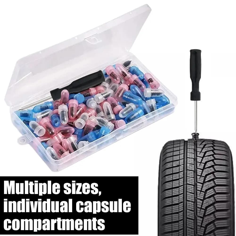 Set di 85 viti per riparazione pneumatici, kit di riparazione forature per pneumatici auto, set di chiodi in gomma per riparazione tubeless, kit di strumenti per riparazione pneumatici per moto e camion