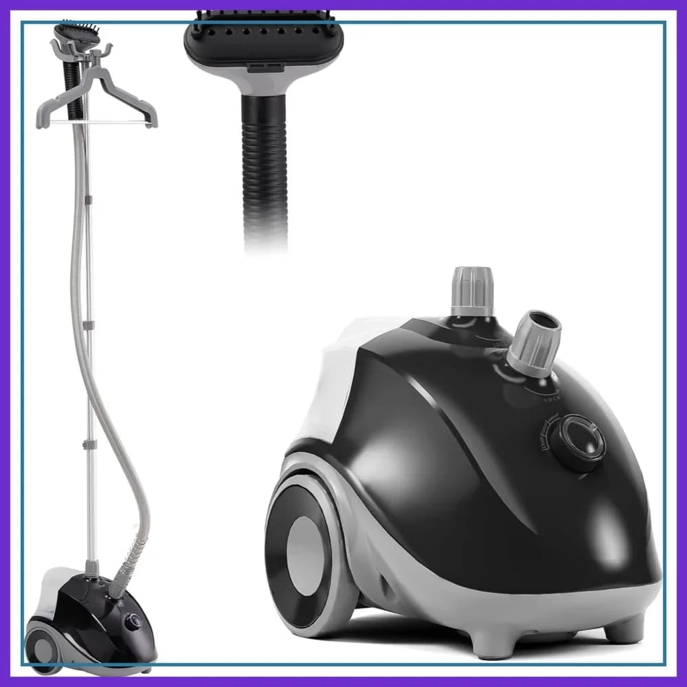Vaporizzatore per Vestiti da 1500W, Serbatoio da 1,7L, 55 Minuti di Vapore Continuo, Si Riscalda in 45s, Altezza Regolabile con Ruote