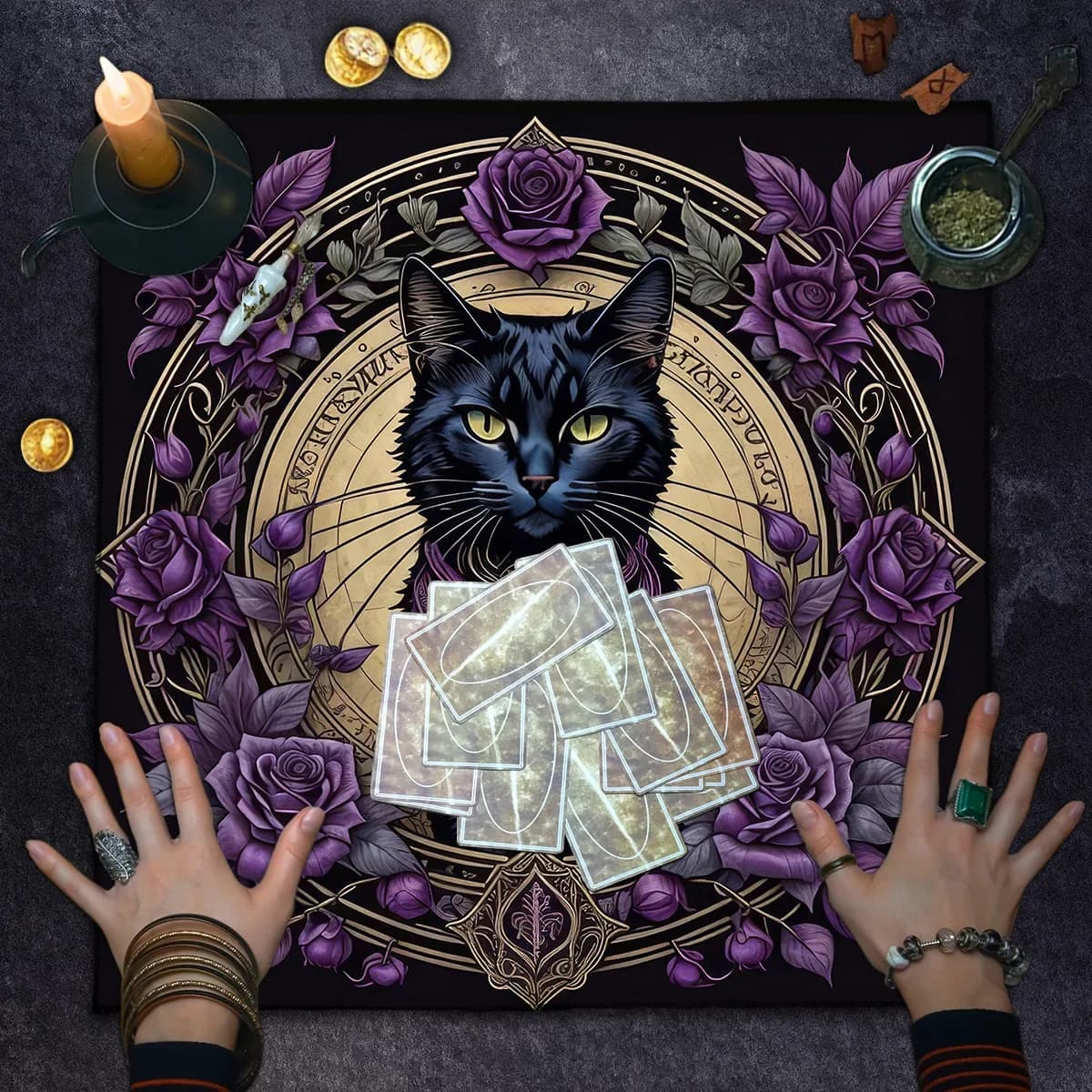 Purple Rose Kitty Tarotcloth For Spread Tarot Reading Cloth Divination Altar Cloth Astrology Oracle Board Game Home Deco