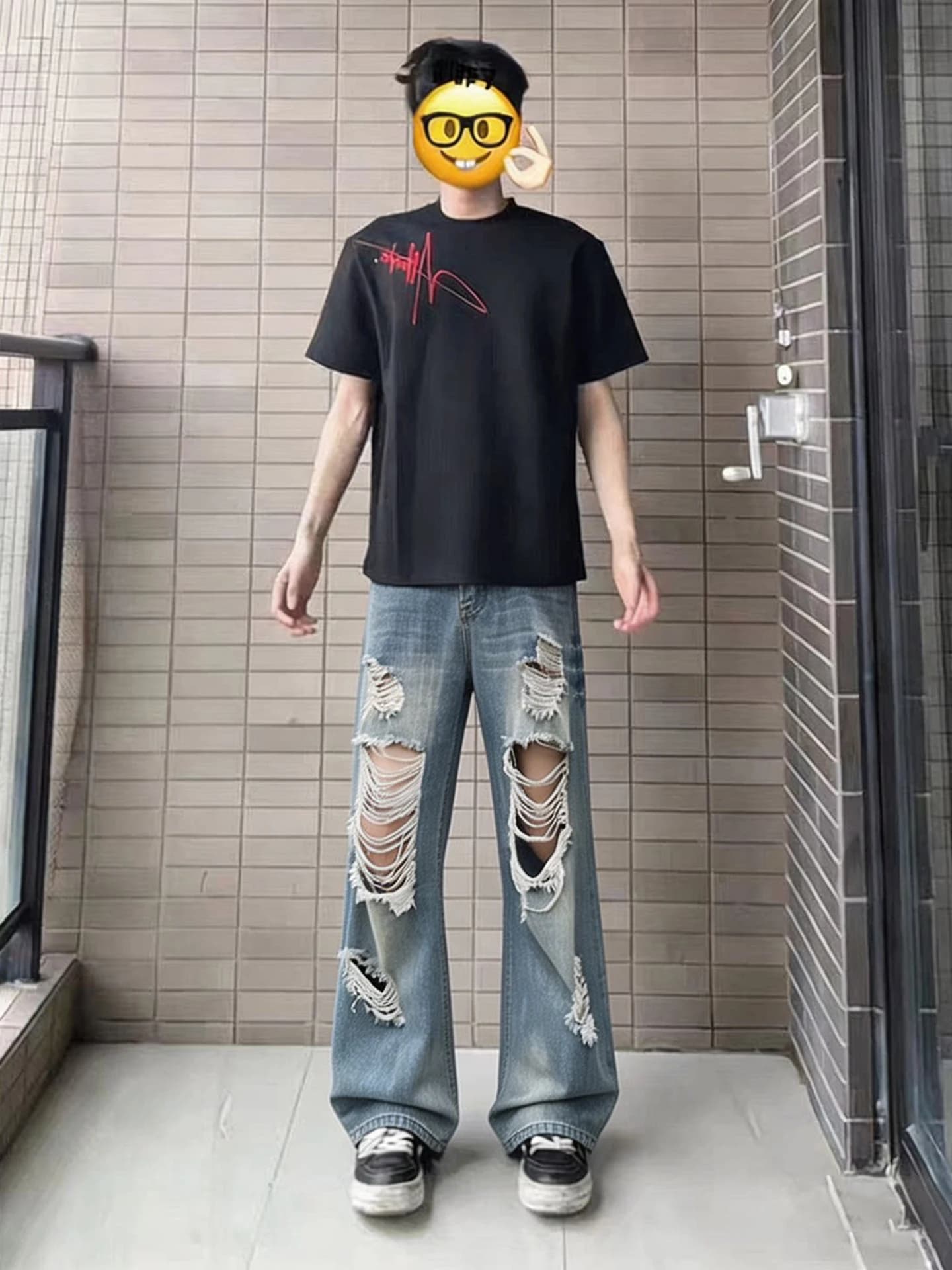 Washed out High Street Style Men's Straight Leg Jeans Cool And Handsome Hole Design Casual Cotton Polyester Blend Spring Wear