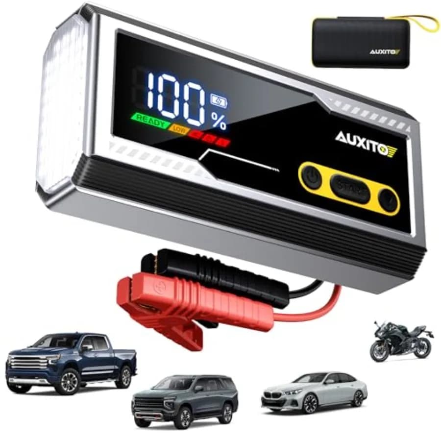 Avviatore di emergenza 6000A 12V per auto, compatibile con tutti i motori a benzina e diesel fino a 12L, con display LED, portatile, con cavo da 3 metri.
