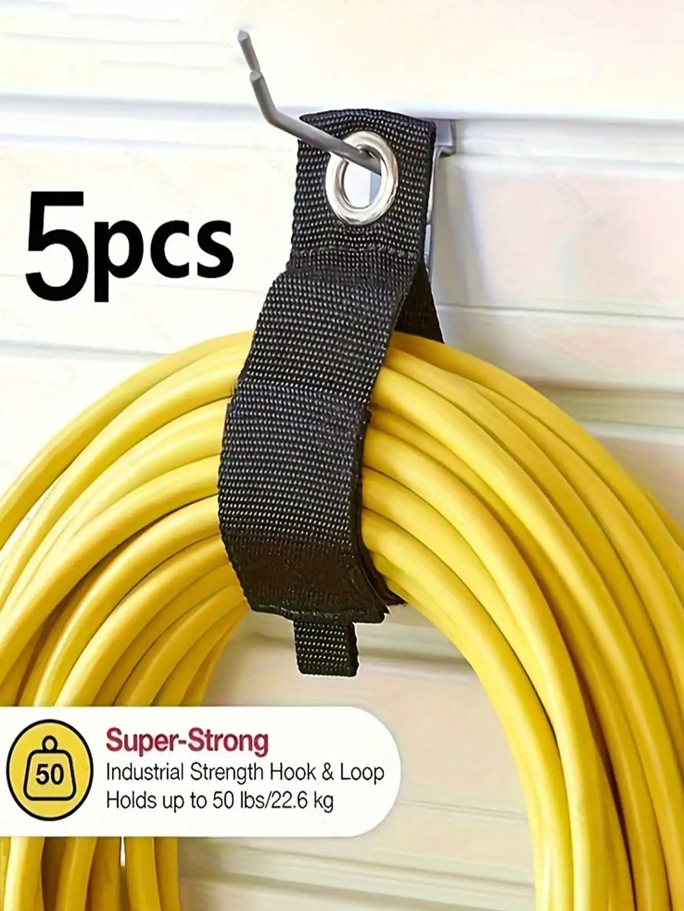 Kit di cinghie di fissaggio in nylon nero resistente da 5 pezzi/set, adatte per utensili, cavi, tubi, funi e borse - Applicabili a vari usi.
