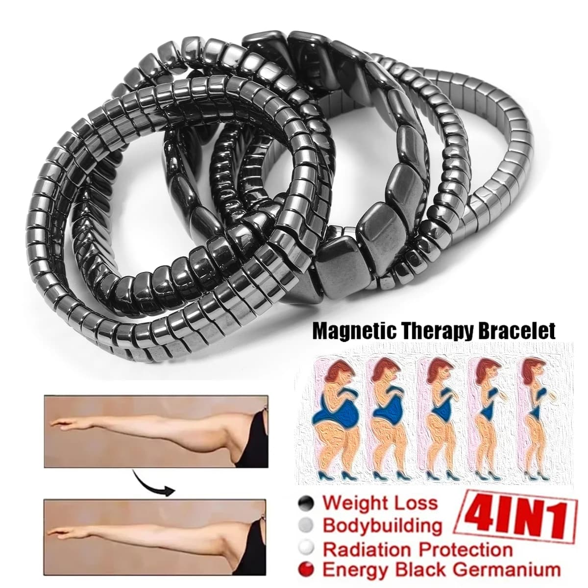 Fashion Weight Loss Black Stone Bracelet Beads Burning Fat Magnetic Therapy Slimming Bracelet Body Shaping for Men Women