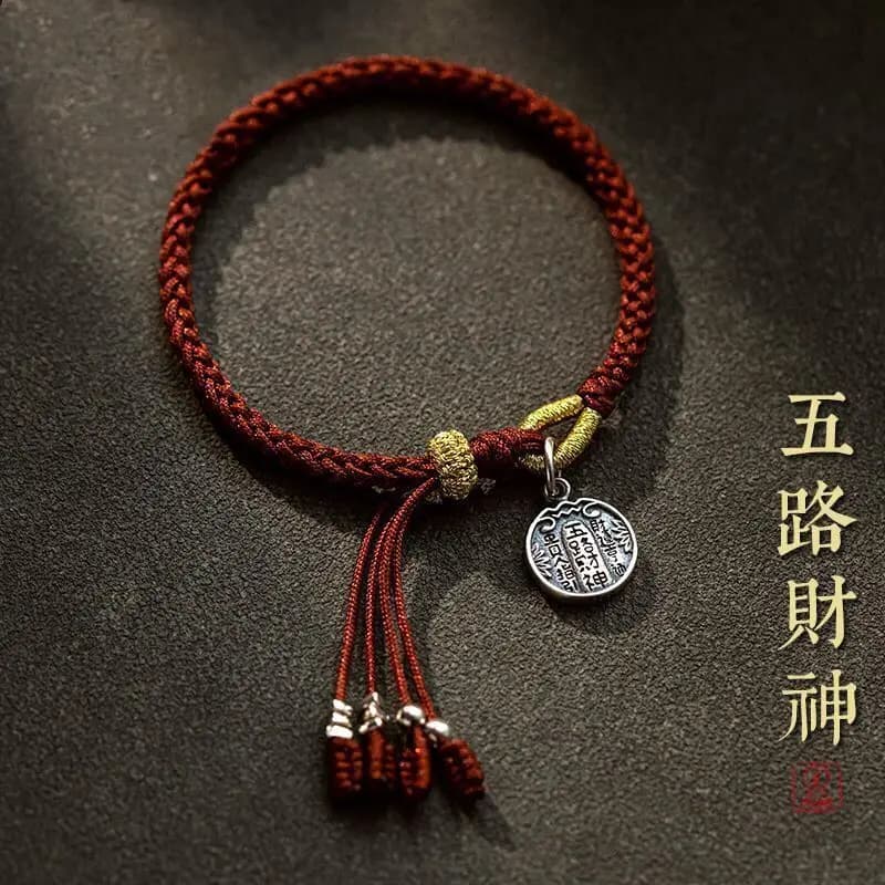 2026 New S925 Sterling Silver Five-way God of Wealth Tibetan Red Rope Good Lucky Bracelet for Women and Men Hand-woven HandRope
