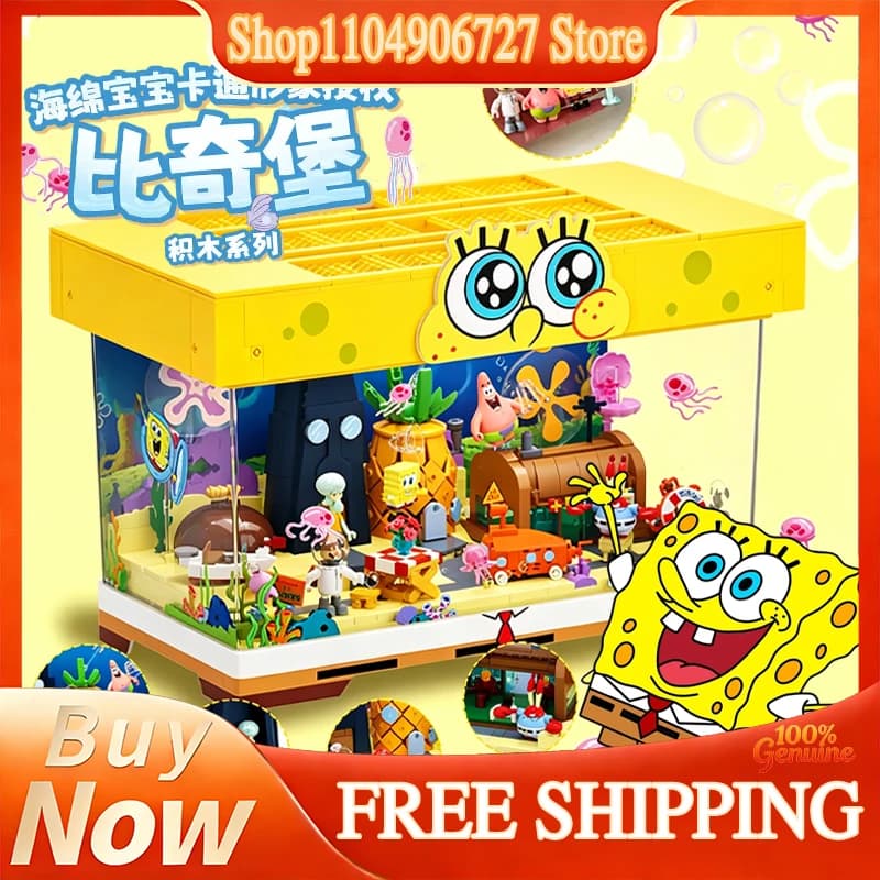 Area-X Spongebob Squarepants Building Blocks Bikini Bottom Ocean Scene Blind Box Usb Charging Glow Light Model Desk Decor Gifts