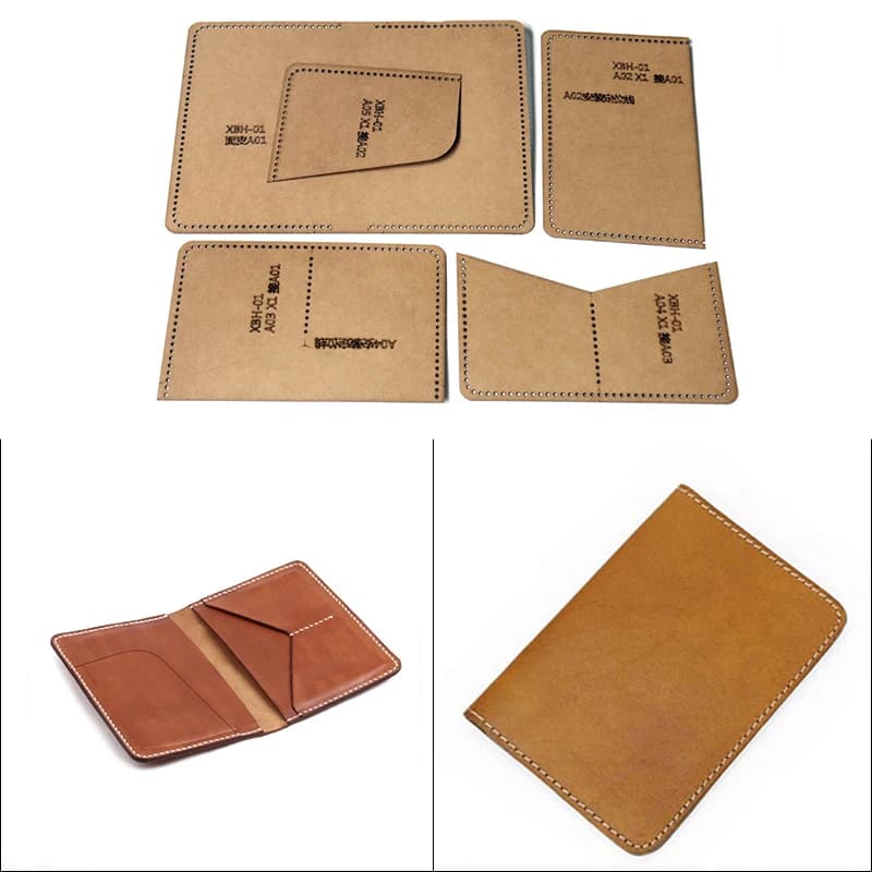 1 set di carta kraft da cucire per porta passaporto in pelle fai da te, borsa per carte, modello fatto a mano, 10x15 cm