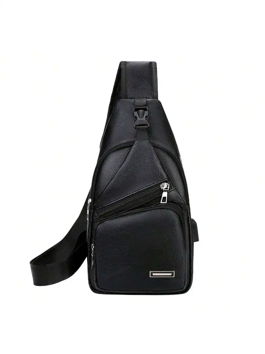 Mens Sling Bag With USB Port, Multi-Compartment Shoulder Bag, Adjustable Strap For Travel Gym Hiking