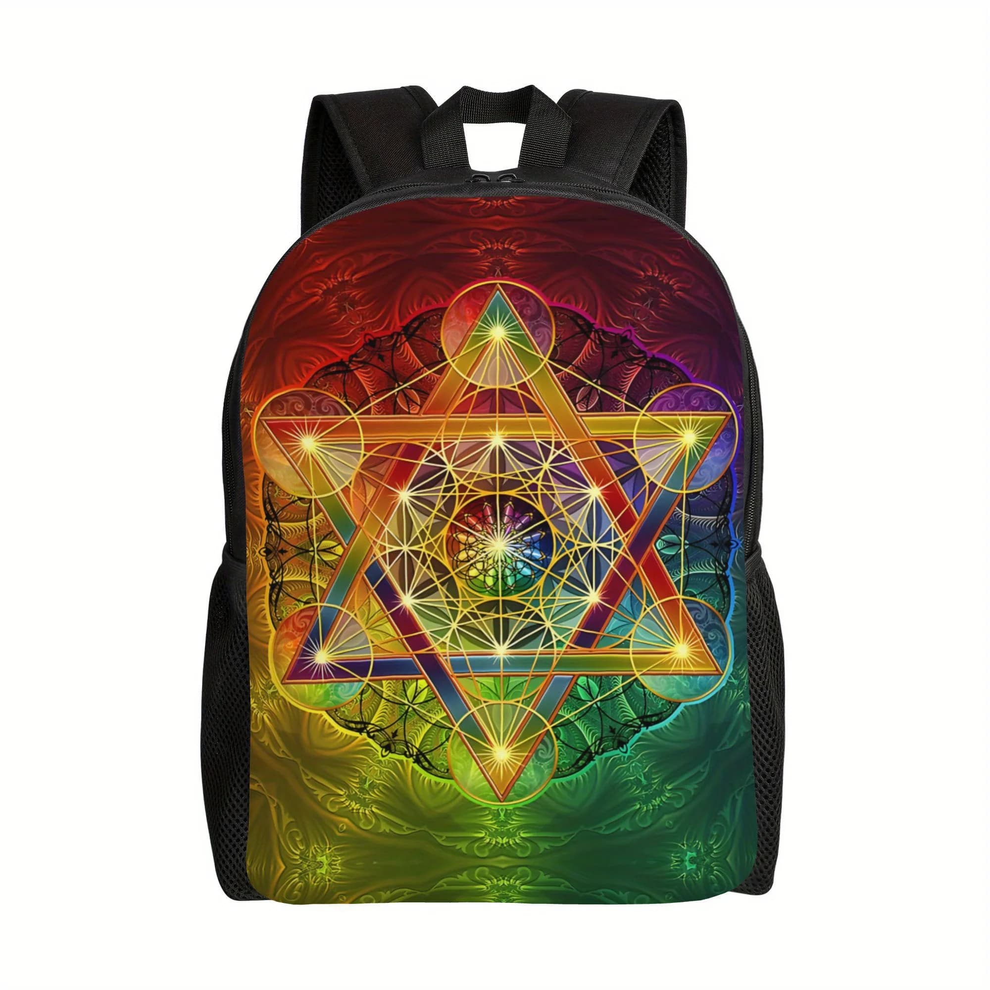 Zaino da uomo Metatron Cube - Design Mandala Elegante e Vibrante, Tracolla Regolabile, Scomparti Multipli