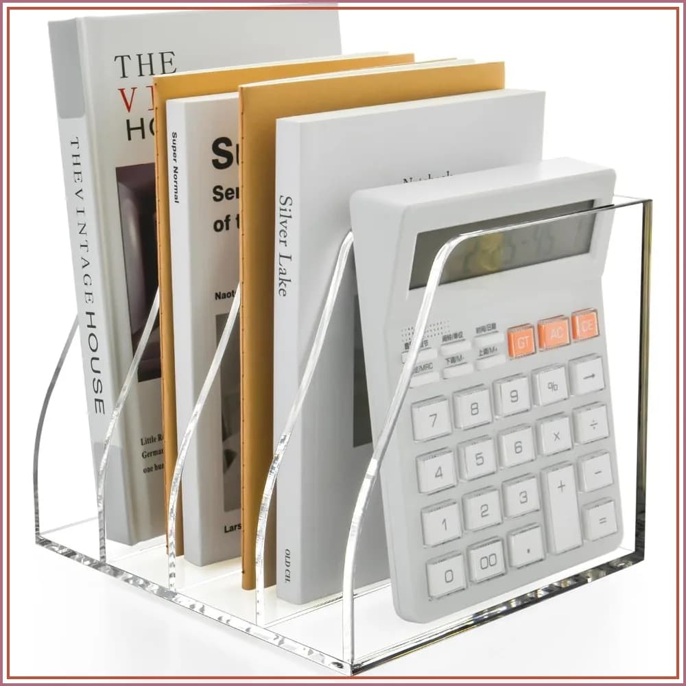 Acrylic Magazine File Holder, 4 Vertical Compartments Desk Document Sorter, Clear Folder Rack for Office, Tablets, Magazines, Books - Home/Classroom, 5mm Thick