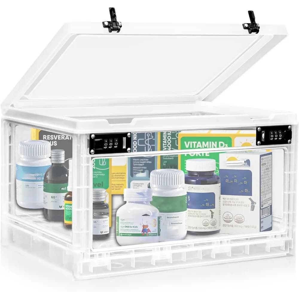 Grande Scatola Portaoggetti con Doppia Serratura Combinata 24L per Medicinali, Snack, Telefono, Elettronica, Organizzatore Senza BPA