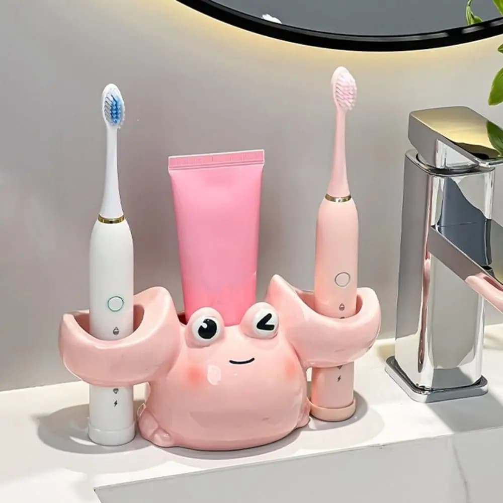 Cute Cartoon Crab Ceramic Toothbrush Holder Waterproof Bathroom Storage Rack Multifunctional Electric Toothbrush Cup Holder
