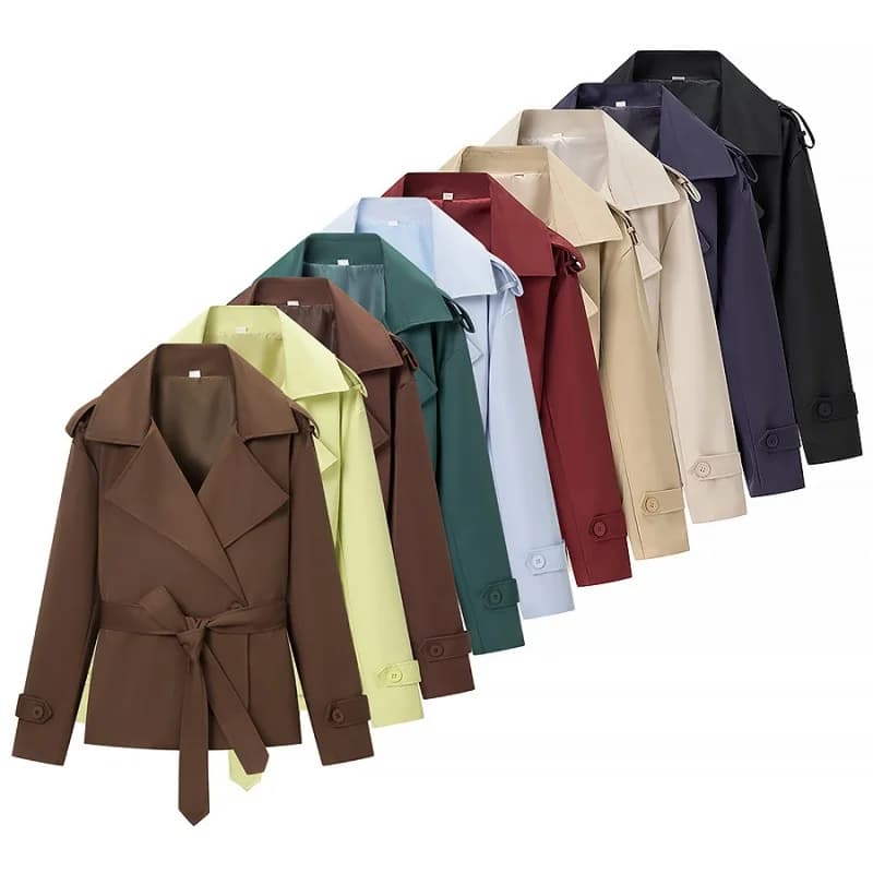 Cappotto Corto Primaverile da Donna, Casual, Doppiopetto con Cintura, Tinta Unita e Versatile, Disponibile in 5 Colori per l'Uso Quotidiano