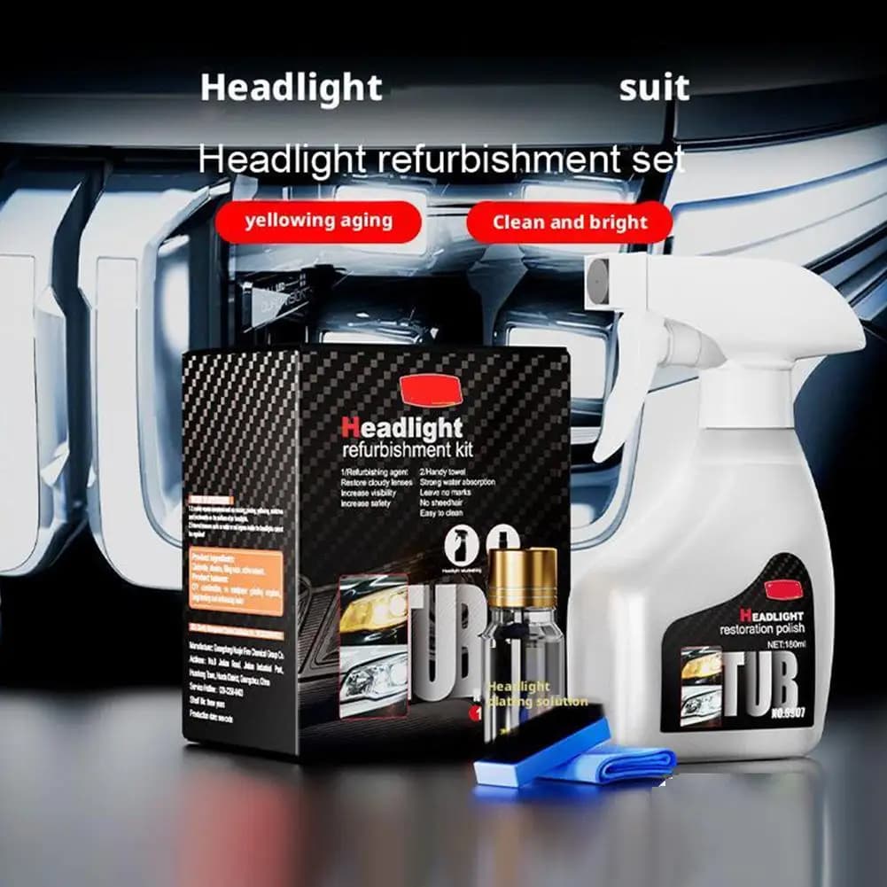 Kit fluido per restauro fari automobilistici Detergente per lucidatura fari con agente di rivestimento Strumento di pulizia resistente ai graffi 180ml