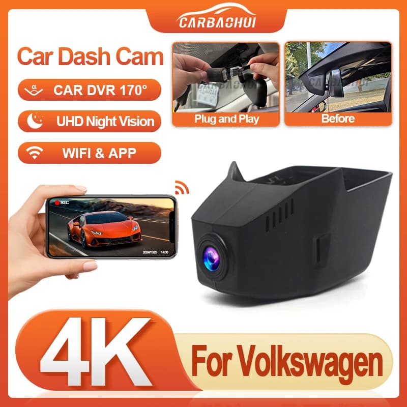 Plug And Play HD 4K Dash Cam for Volkswagen VW 77mm Passat Touran Tayron Caddy Golf B8 CC Car Dvr Video, Dashcam 2160P