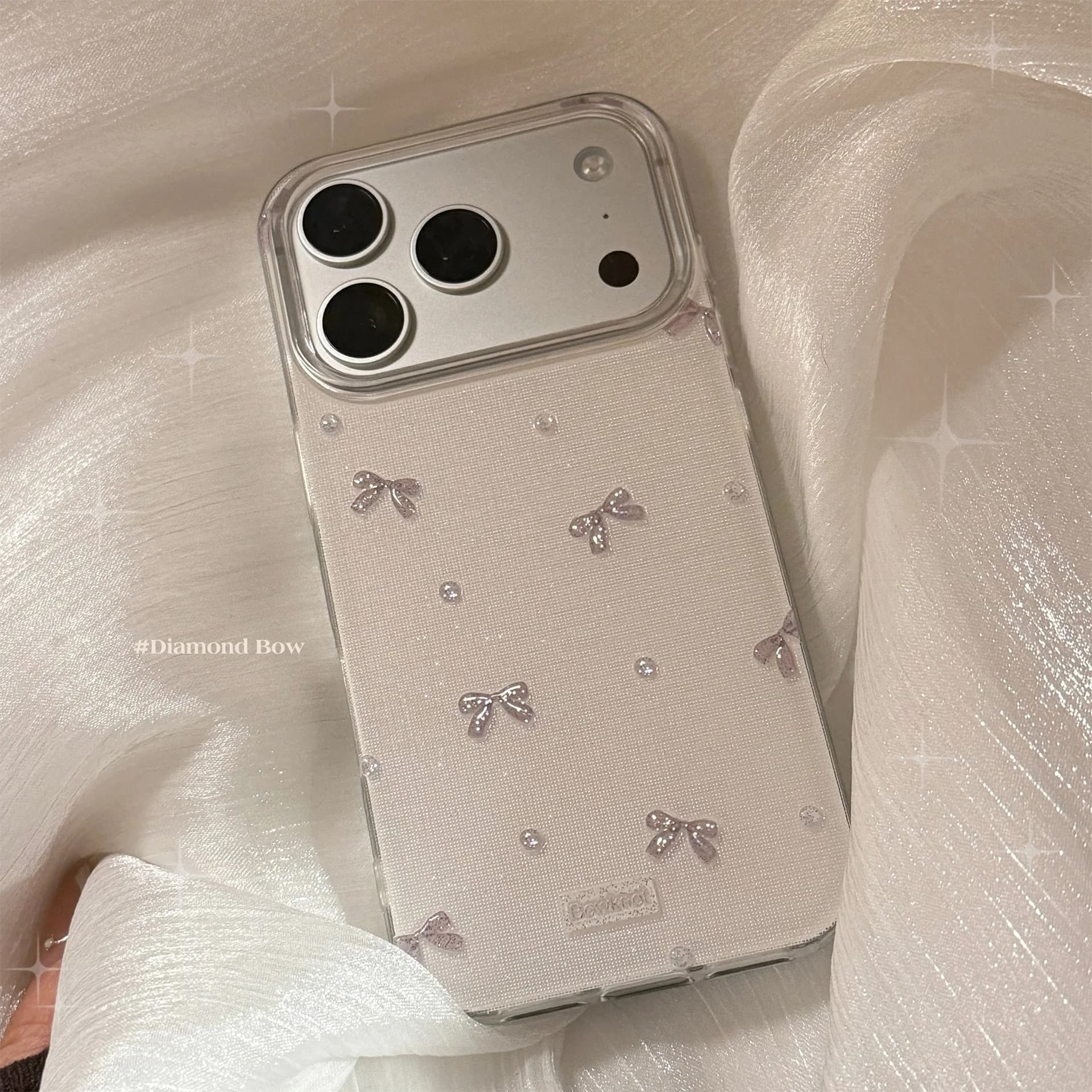 Protective Housing Korean 3D with Glittered bow for iPhone 17 Air 16 15 14 13 12 11 Pro Max XS XR X 7 8 Plus