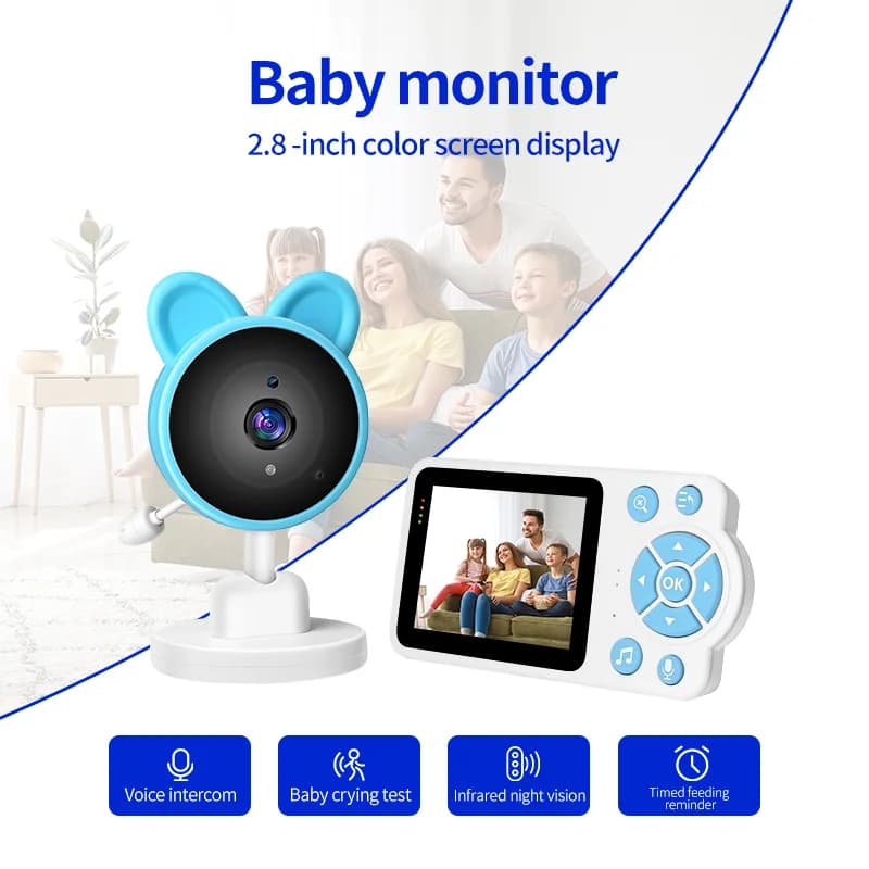 C3-A Baby monitor video da 2,8 pollici con zoom digitale 4x Telecamera di sicurezza per visione notturna a infrarossi Babysitter di sicurezza bidirezionale per tata