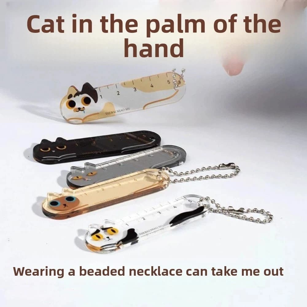 Nice cat mini ruler keychain style adorable pendant charm keychain cartoon multifunctional ruler pendulum backpack custom