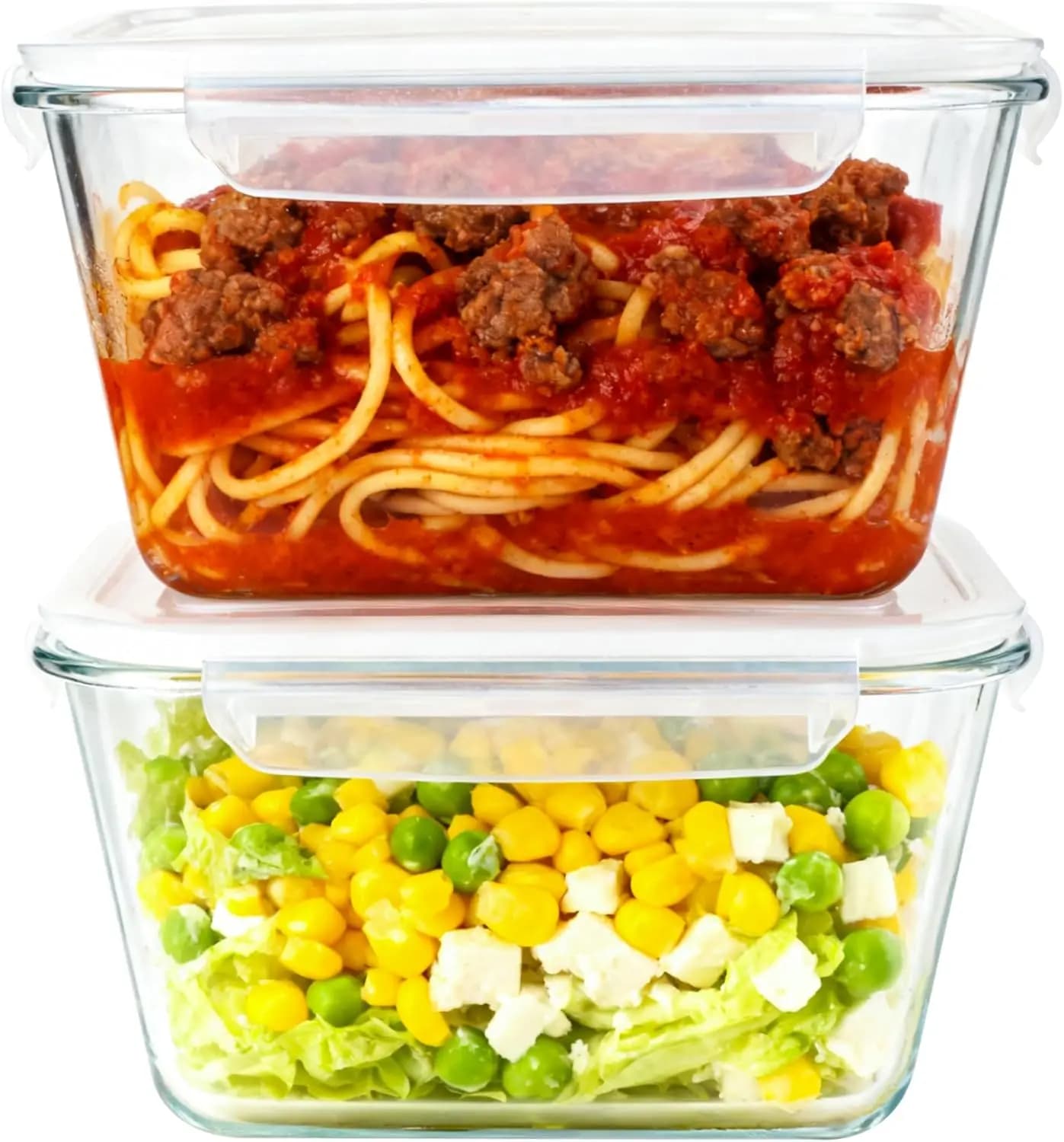 Set di 2 Contenitori in Vetro da 2600ml/88oz con Coperchi - Contenitori per Preparazione Pasti con Chiusura Ermetica - Contenitori in Vetro per Alimenti