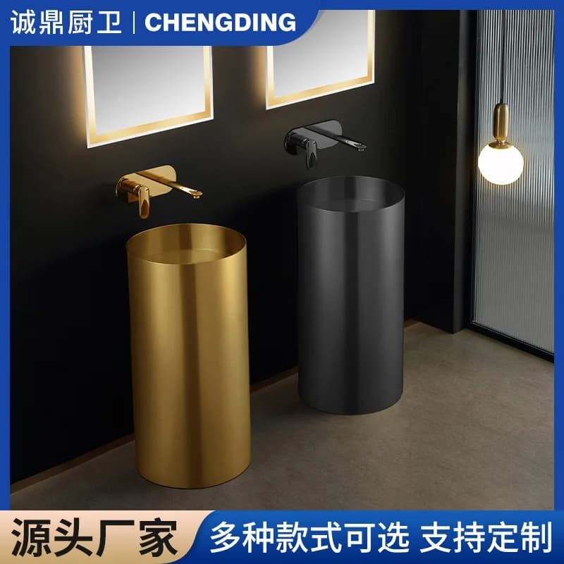 Stainless Steel Column Basin, Bathroom Integrated Basin, Hotel Floor-to-ceiling Column Basin With Trash Can Position Wholesale