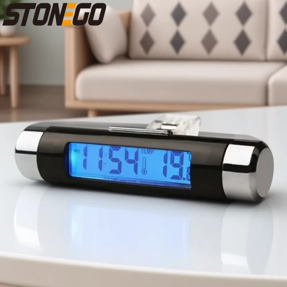 Termometro LCD per auto Orologio digitale Orologio elettronico 2 in 1 per auto con monitor automatico della temperatura a clip