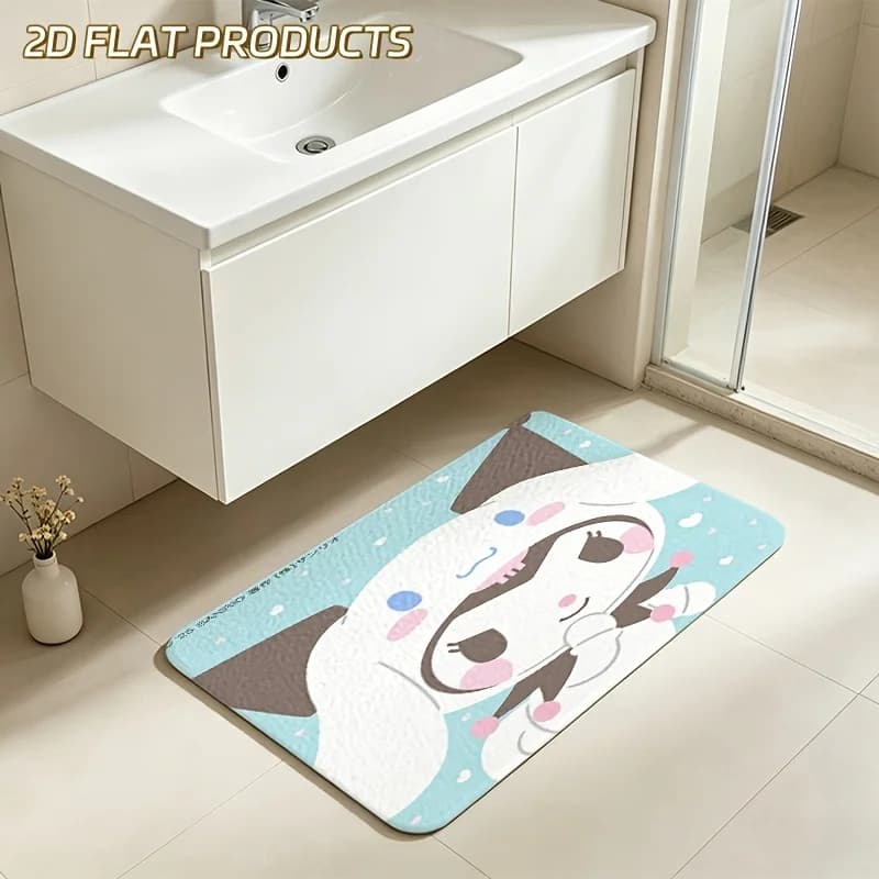 Tappetino da bagno con stampa Cinnamoroll, tappetino da bagno assorbente antiscivolo, simpatico tappetino da ingresso con cartoni animati, tappeto morbido in flanella per decorazioni domestiche