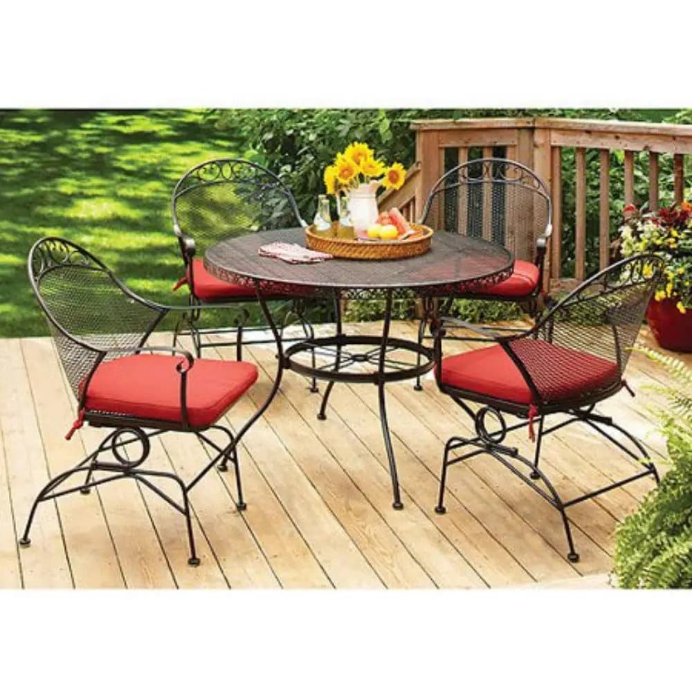 Homes and Gardens Set da pranzo da giardino Clayton Court in 5 pezzi, tavolo in ferro battuto e 4 sedie, cuscini rossi, posti a sedere per 4 persone