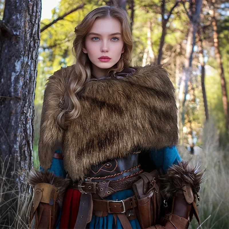 Cosplay per adulti caldo involucro in pelliccia sintetica unisex vichingo combattente cacciatore cosplay scialle finto costume da guerriero in pelliccia medievale