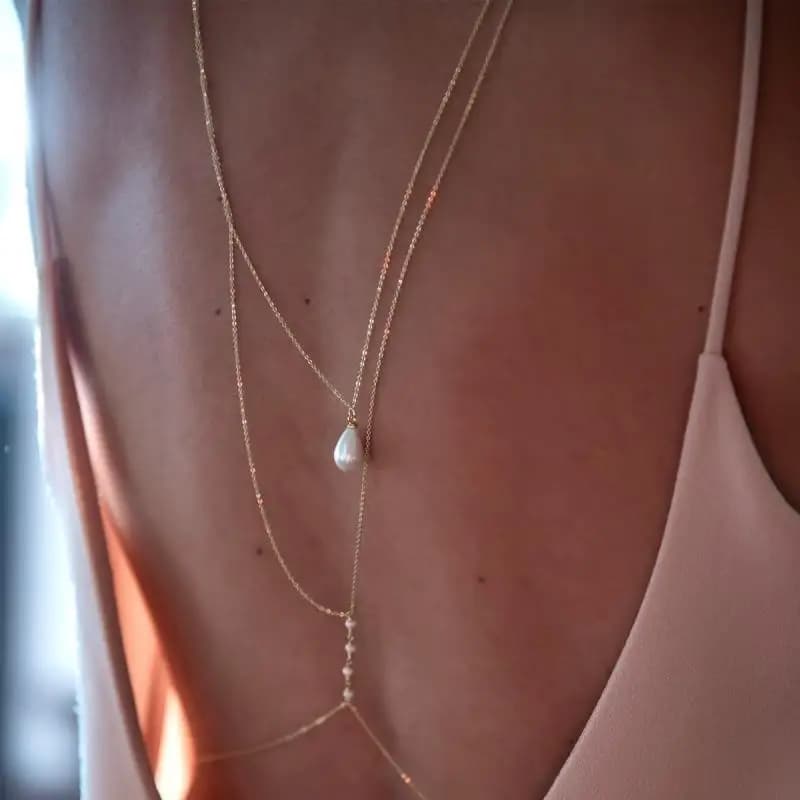 Collana a catena multistrato con perle e catena lunga in metallo per donna, accessorio moda per sposa e matrimonio