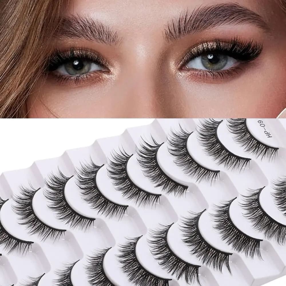 10 Paia Nuove Ciglia Finte Naturali Lunghe, Morbide e Voluminose, Ciglia 3D in Visone con Stelo Nero, Stile Manga, Strumento per il Trucco Occhi