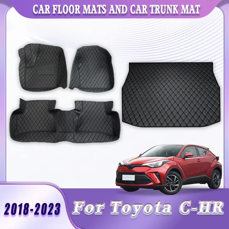Car mats Tronco Car mats for Toyota C-HR 2023 2022 2021 2020 2019 2018 Baggage Pad Set Four Seasons Waterproof Non-slip Mats