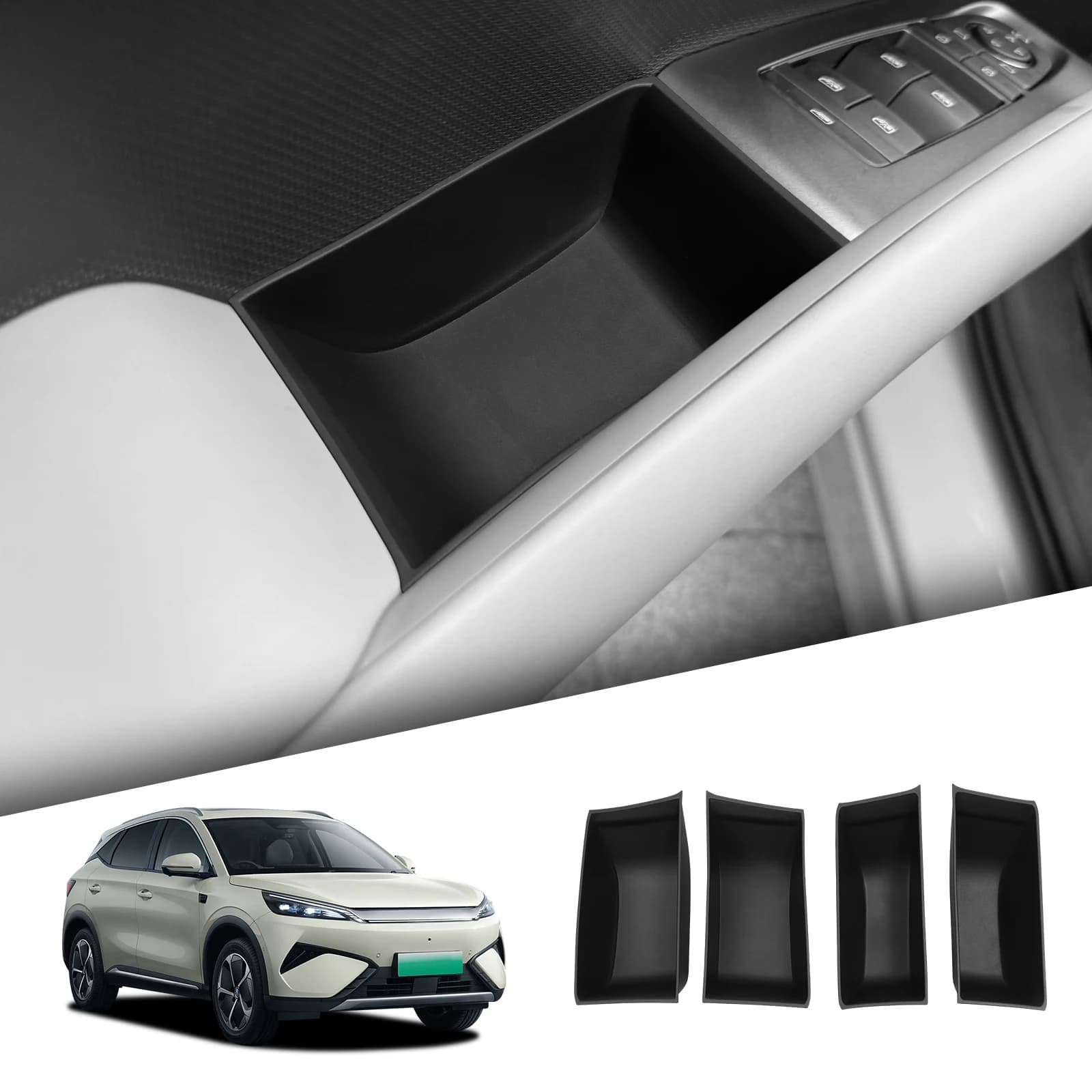 SMABEE per BYD ATTO 3 evo / YUAN PLUS 2025 2026 Scatola portaoggetti per maniglia portiera auto, organizer per vano portaoggetti anteriore e posteriore, accessori in TPE