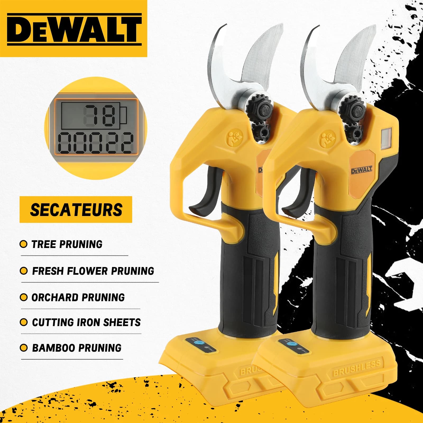 DEWALT 300W Electric shears without brushes Garden equipment Copper Electric Garden Scissors Fruit Tree for Dewalt 20V Battery