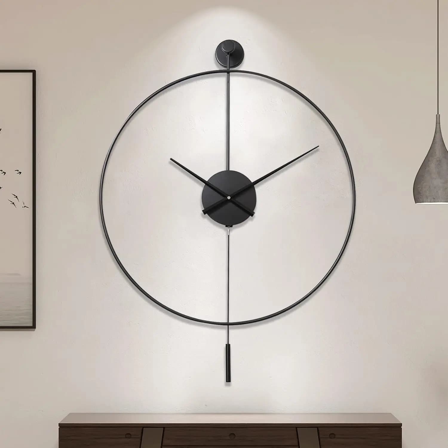 Classic Large Decorative Wall Clock with Pendulum, Quiet Modern Metal Wall Clocks for Living Room, Bedroom, Studio