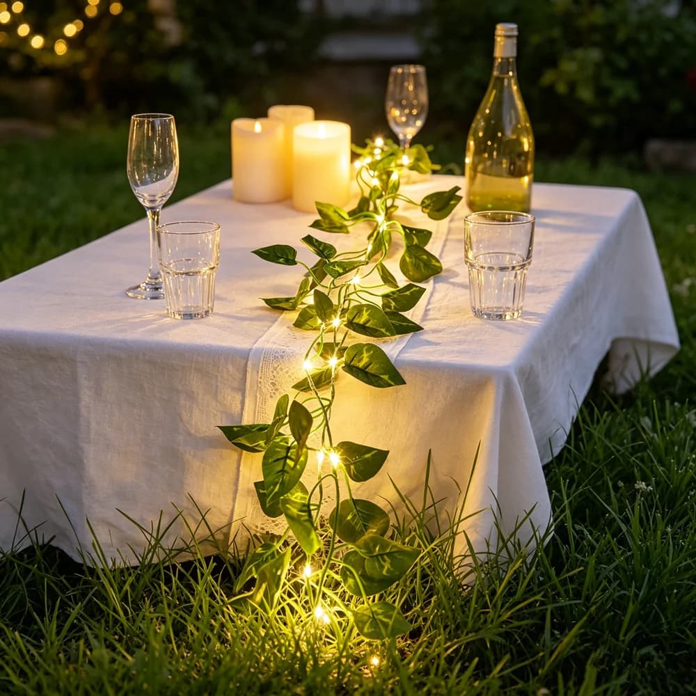 Battery Powered Christmas Tree Garland Light for Artificial Vine Wedding Fairy Lights Flower Green Leaf String Lights Home Decor