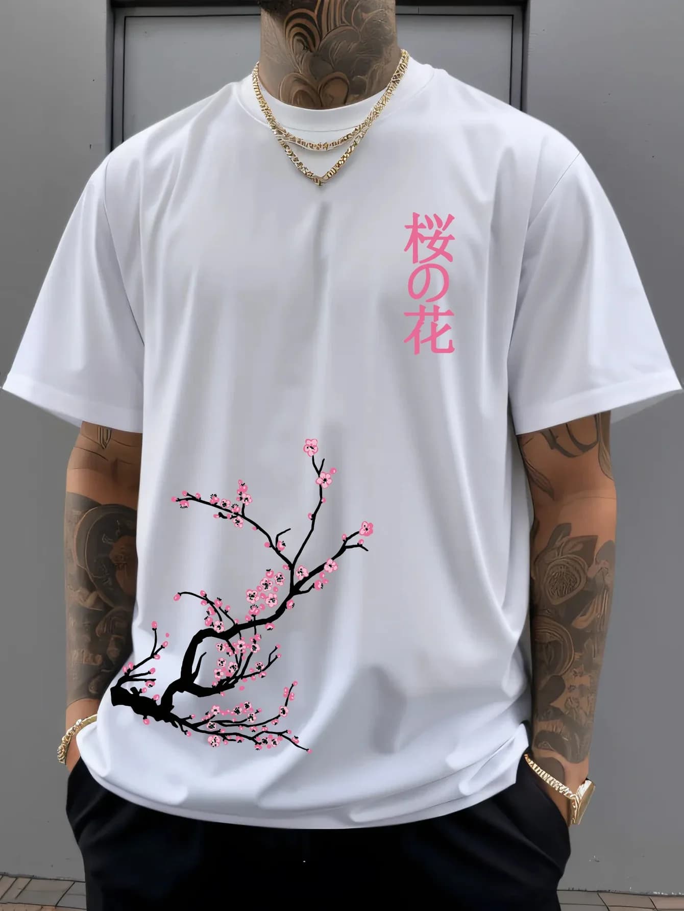 Men's and Women's Cotton T-Shirt - Spring/Summer - Elegant Cherry Blossom Pattern - Soft and Comfortable - Versatile Daily Top