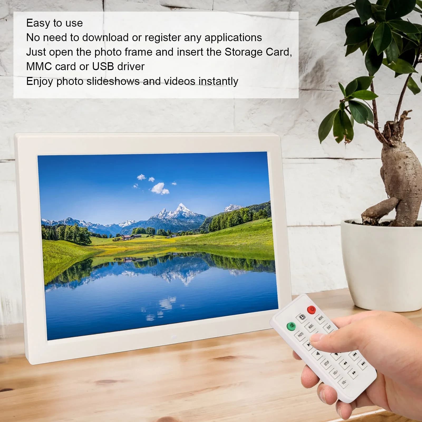 Cornice Fotografica Elettronica Multifunzione con Lettore Musicale, Supporta Scheda di Memoria fino a 128GB, Sveglia, Cornice Digitale da 17 Pollici per Uso Domestico