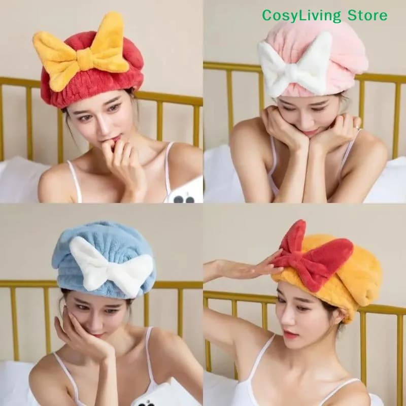 Asciugamani per capelli in microfibra con grazioso fiocco a farfalla, turbante ad asciugatura rapida, morbido asciugamano per capelli da bagno.