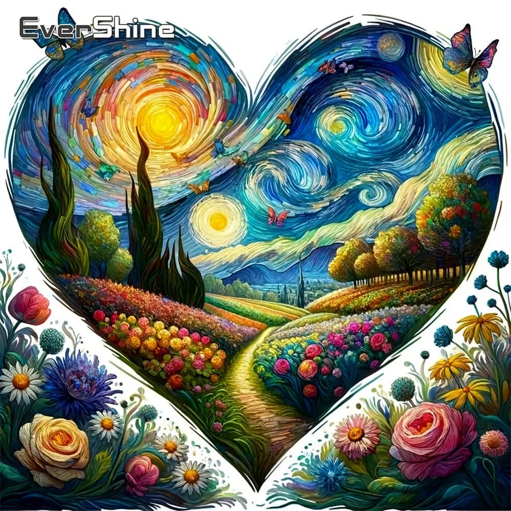 Evershine Diamond Painting Paesaggio Completo con Strass, Mosaico Cuore, Ricamo Quadrato Completo, Rosa, Regalo Fatto a Mano