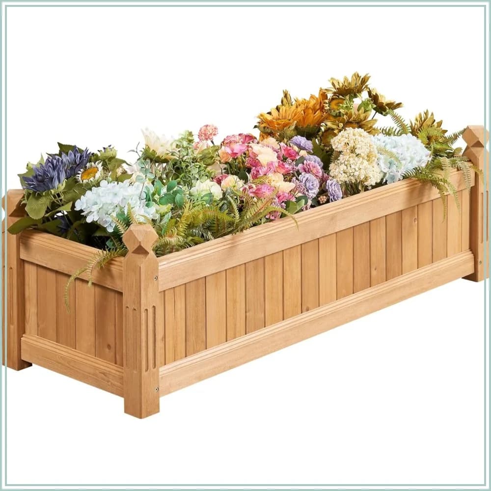 43.5" L x 16" W x 14" H Wooden Raised Garden Bed, Planter Box for Vegetables, Flowers, Herbs, Outdoor Use, Light Brown