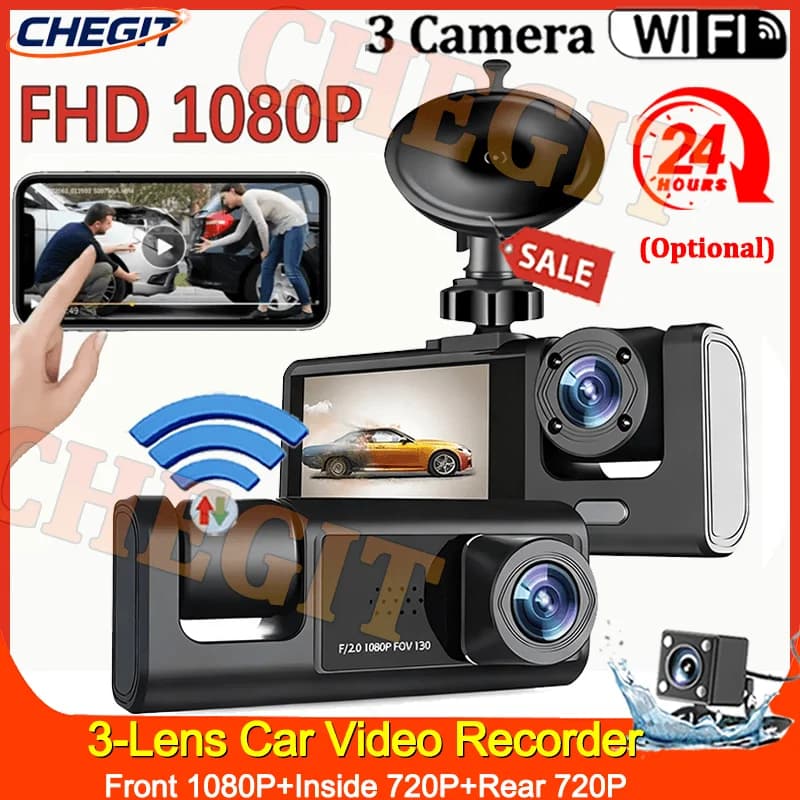 WIFI APP Car Dvr 2/3 channels 1080P Dash Cam for car Video recorder for front rear view Car camera Night vision 24H Hardware kit
