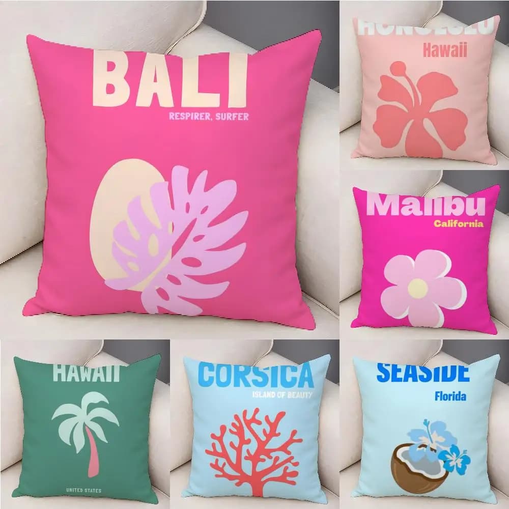Federa per Cuscino Serie Viaggio Estivo Beauty 2, in Lino Naturale Biologico, Stampa Fronte-Retro, per Divano, Arredamento Casa, Regalo