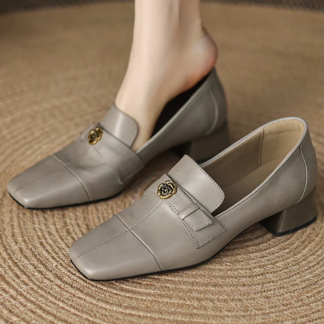 Women's cow leather square toe slip-on 3.5cm thick low heel loafers OL style casual female daily moccasins shoes for woman 34-41